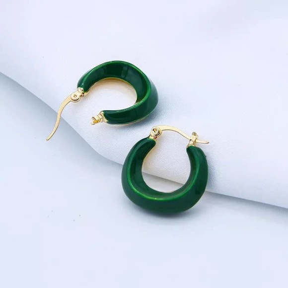14k Huggie Gold Hoop Earring|White or Green Choice - Picture 9 of 10